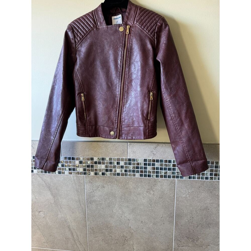 Mayoral Girls Vegan Leather Plum Moto Jacket SZ 14 NWOT